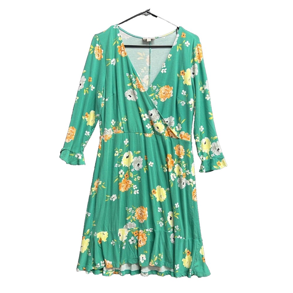 Loft Green Knit‎ Surplice Floral Print Dress Misses size 10